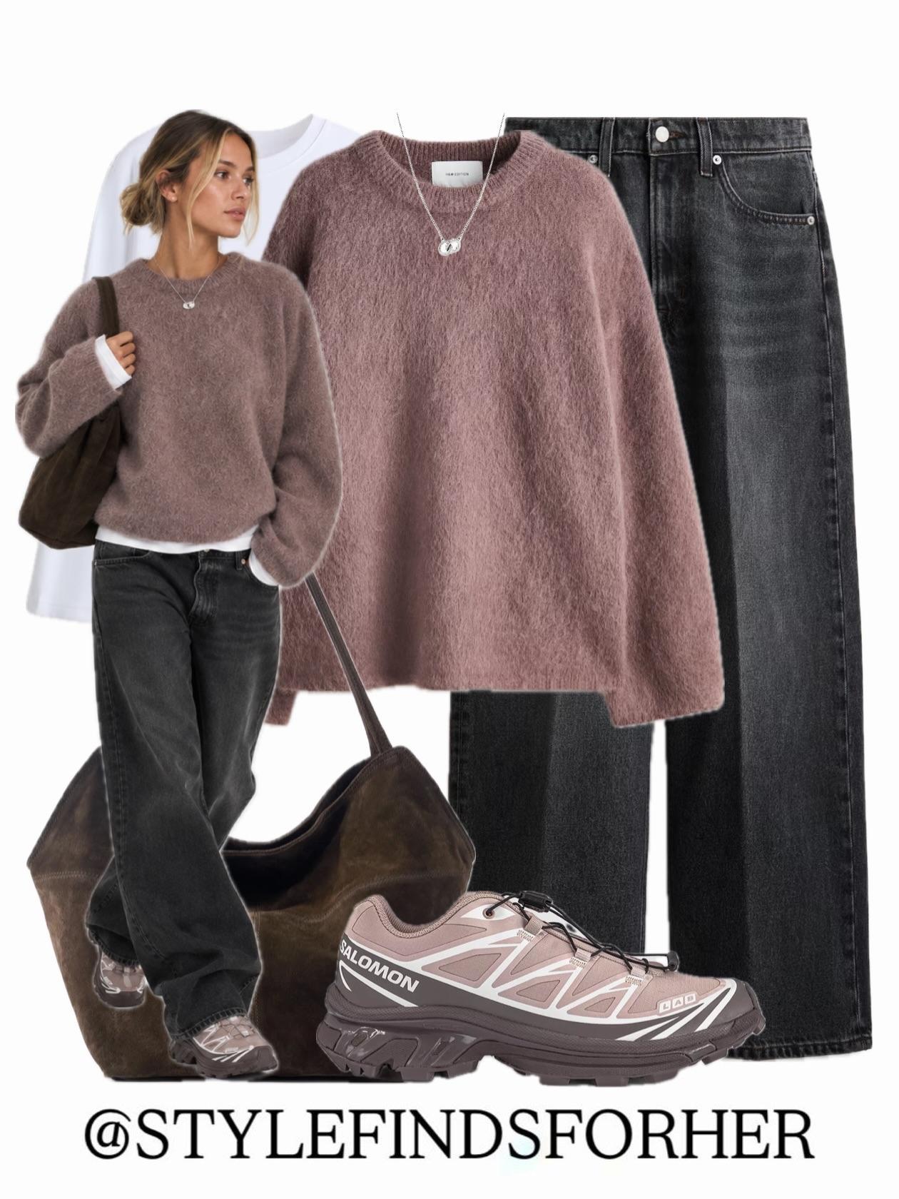 Dusty Mauve and Charcoal Denim: Soft Layers with a Trail-Shoe Finish
