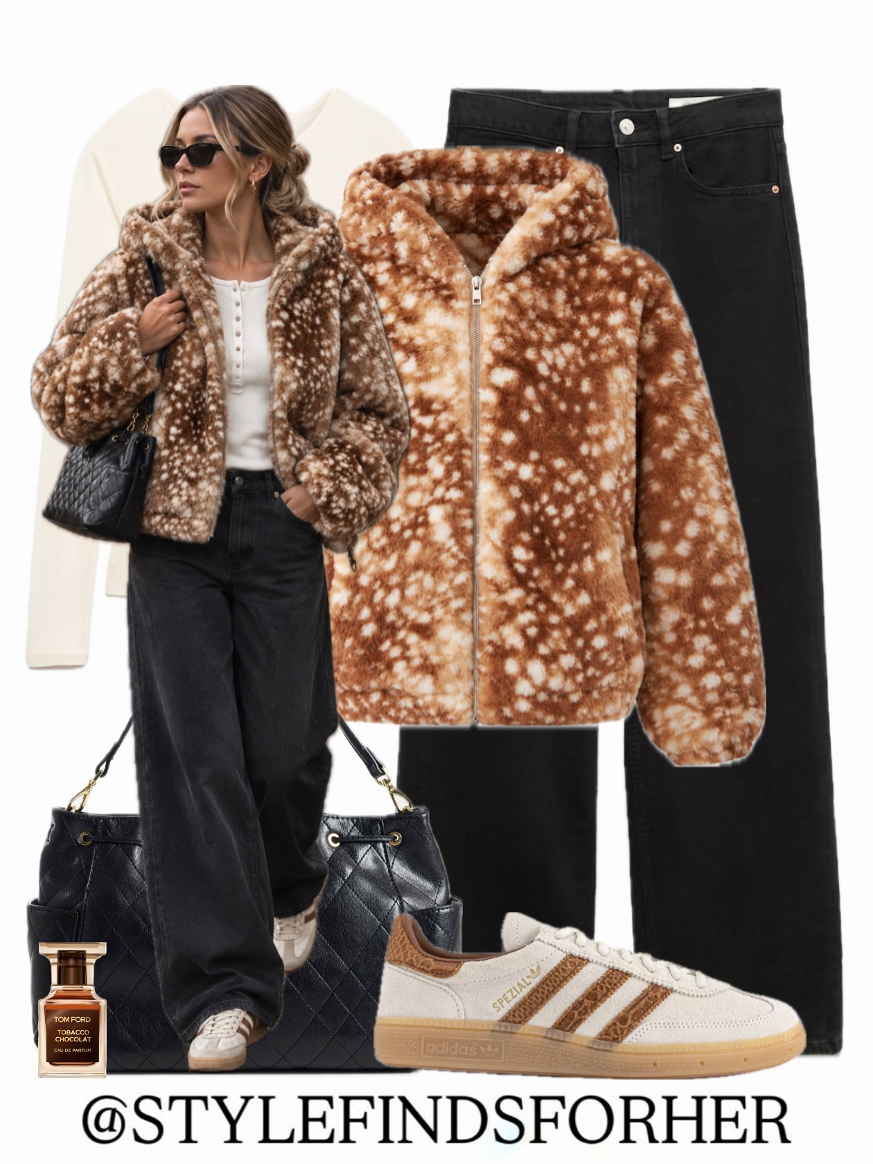 Spotted Texture and Dark Denim: A Cozy Look with Simple Edges